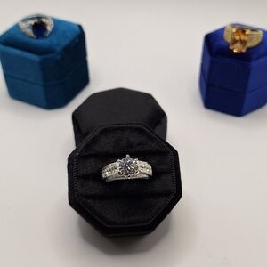 Swarovski Crystal Engagement Style Ring Size 7 | Silver Tone Round Cut Statement